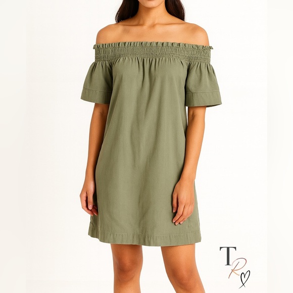 Vineyard Vines NWT Green Garment Dyed Madison Off The Shoulder Mini Dress  XS - Picture 1 of 9